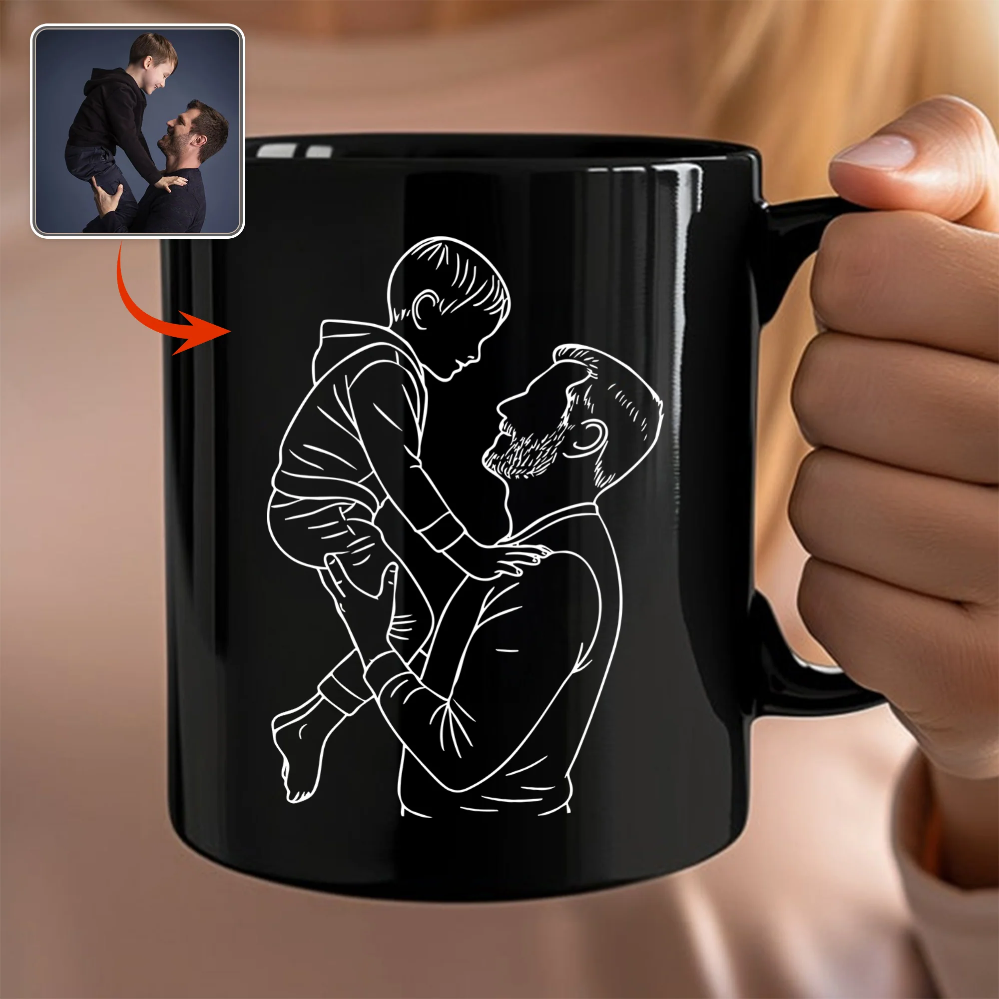Custom Photo Dad With Kid Drawing Style Black Mug Gift For Birthday, For Dad HO82 894204 - Image 6