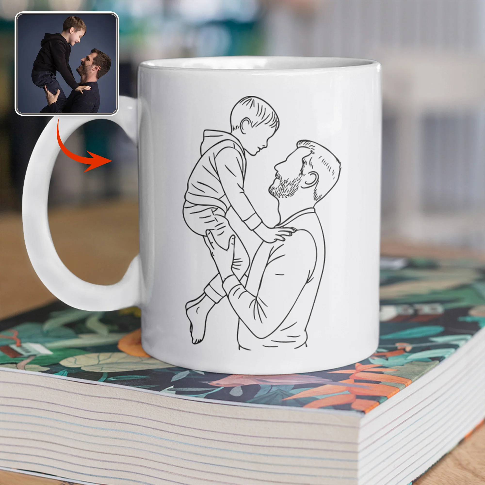 Custom Photo Dad With Kid Drawing Style Mug HO82 894202 - Image 5