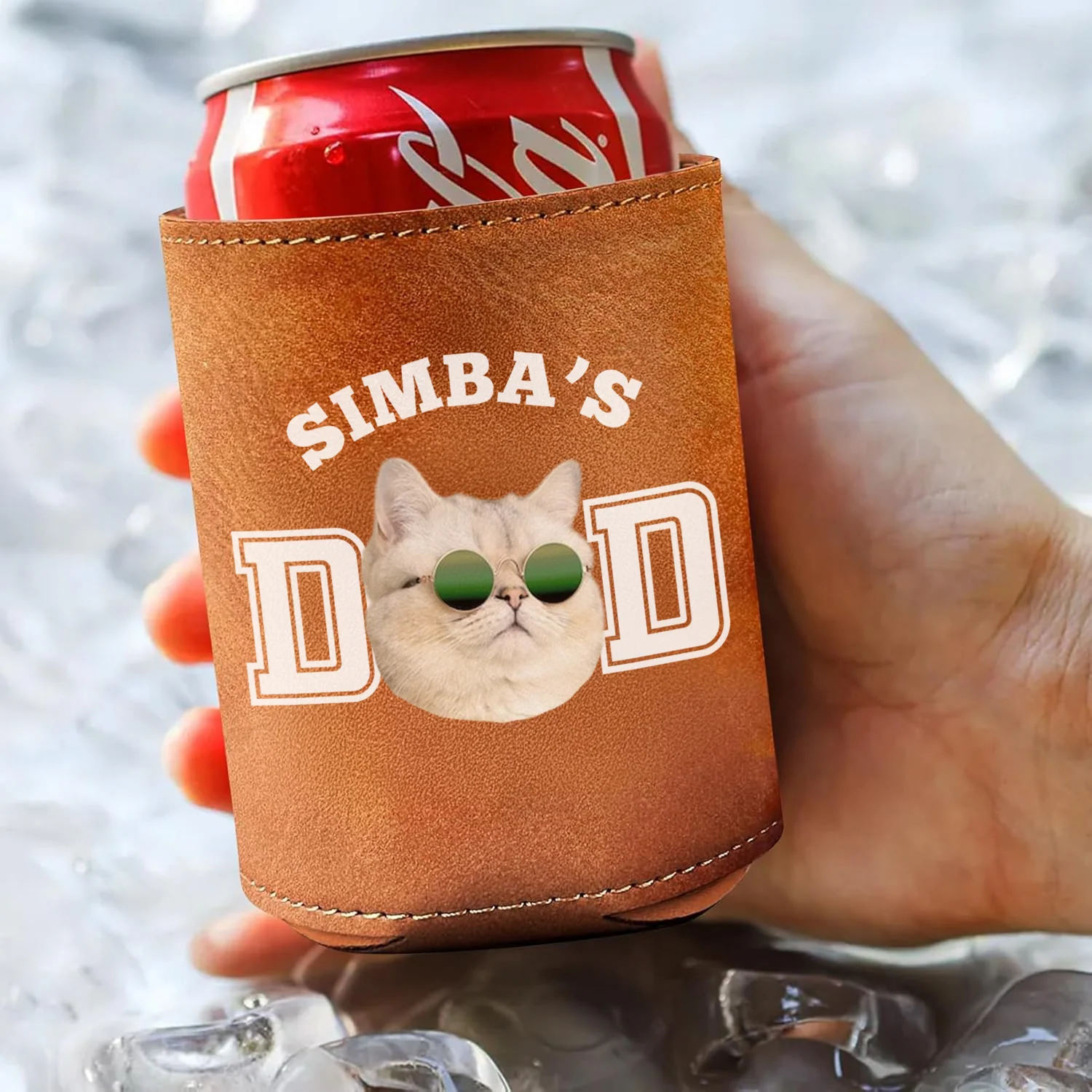 Custom Photo Dog Cat Dad Leather Can Cooler Holder Gift For Dog Cat Dad HO82 894096 - Image 8