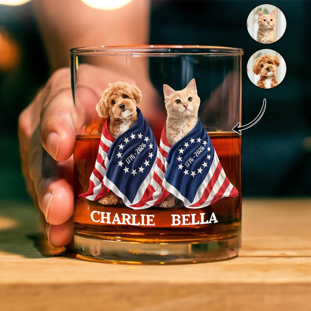 Custom Photo Dog Cat With US 250 Whiskey Glass HO82 901258 - Image 2