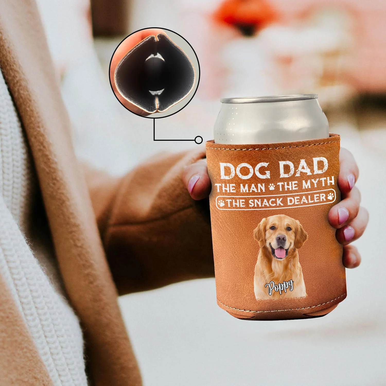 Custom Photo Dog Dad The Man The Myth The Snack Dealer Dog Leather Can Cooler Holder Gift For Dog Lovers HO82 894104 - Image 3
