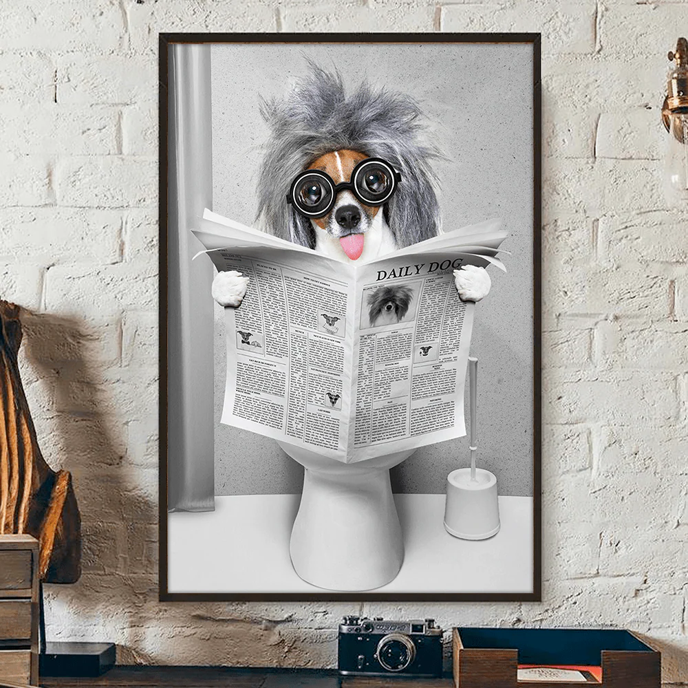 Custom Photo Dog Cat Read Newspaper In Toilet Poster N304 890210