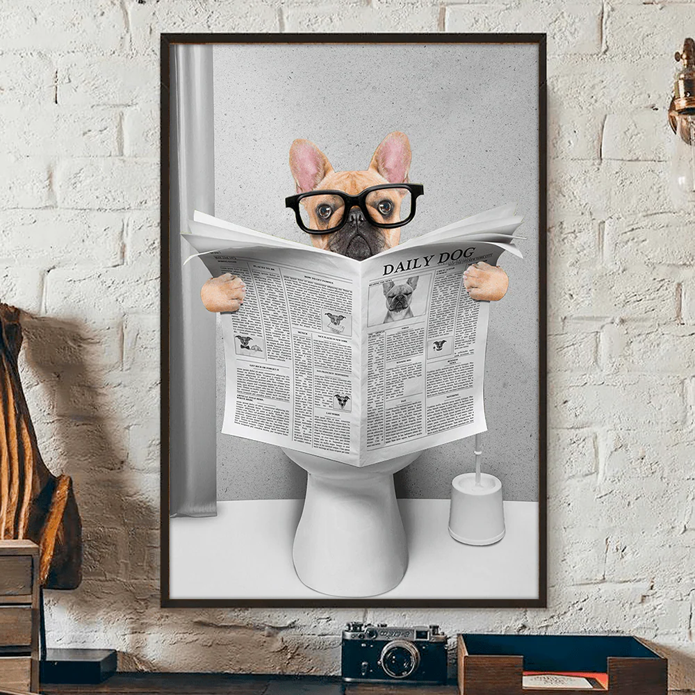 Custom Photo Dog Cat Read Newspaper In Toilet Poster N304 890210 - Image 11