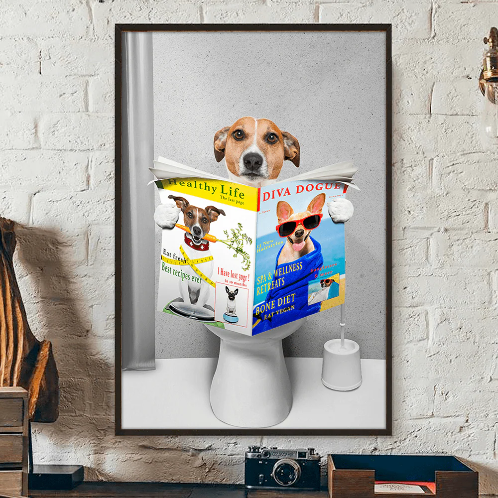 Custom Photo Dog Cat Read Newspaper In Toilet Poster N304 890210 - Image 13