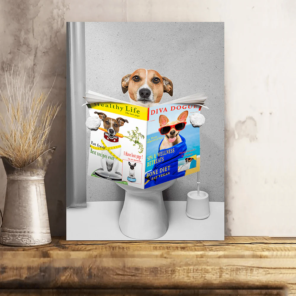 Custom Photo Dog Cat Read Newspaper In Toilet Poster N304 890210 - Image 3