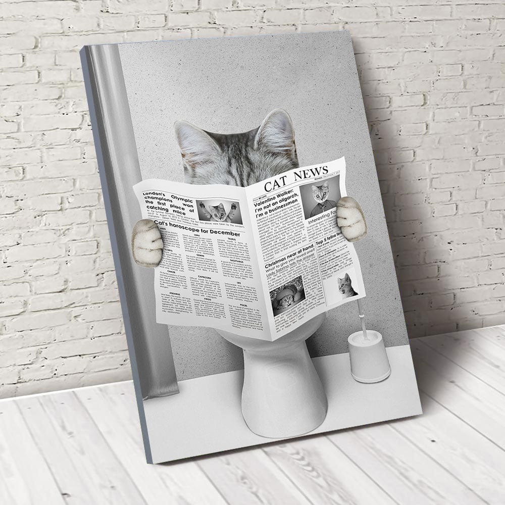 Custom Photo Dog Cat Read Newspaper In Toilet Poster N304 890210 - Image 4