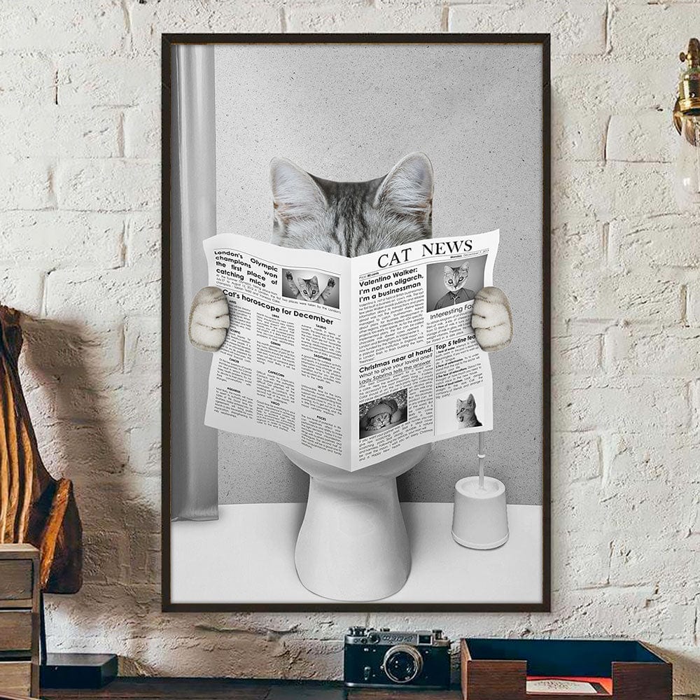 Custom Photo Dog Cat Read Newspaper In Toilet Poster N304 890210 - Image 6