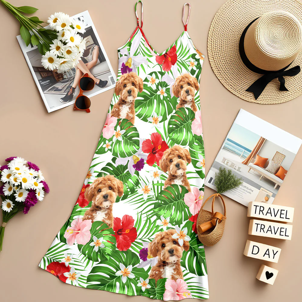 Custom Photo Dog Women's V-Neck Cami Maxi Dress HO82 893616 - Image 4