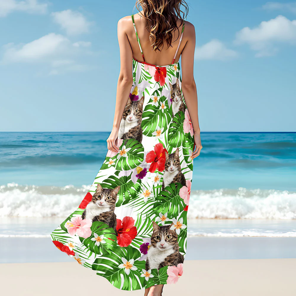Custom Photo Dog Women's V-Neck Cami Maxi Dress HO82 893616 - Image 5