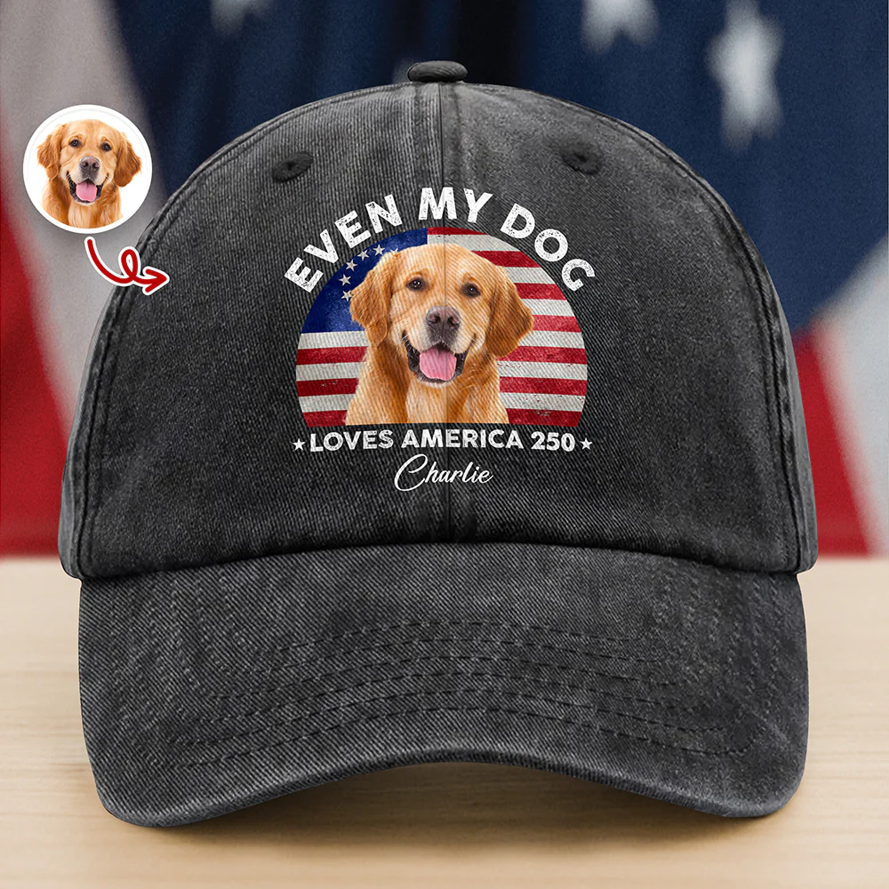 Custom Photo Even My Dogs Love USA 250 Washed Denim Baseball Cap HO82 894720