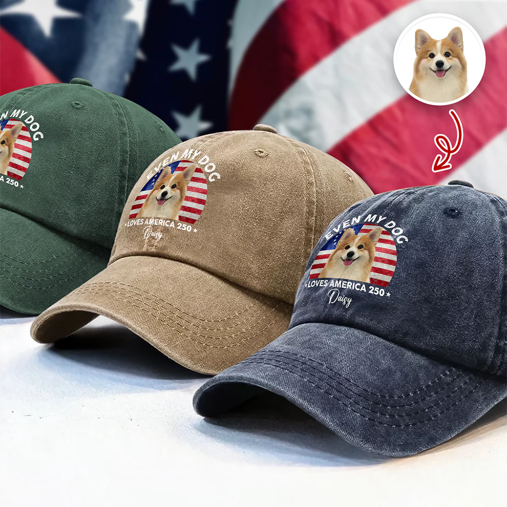 Custom Photo Even My Dogs Love USA 250 Washed Denim Baseball Cap HO82 894720 - Image 2