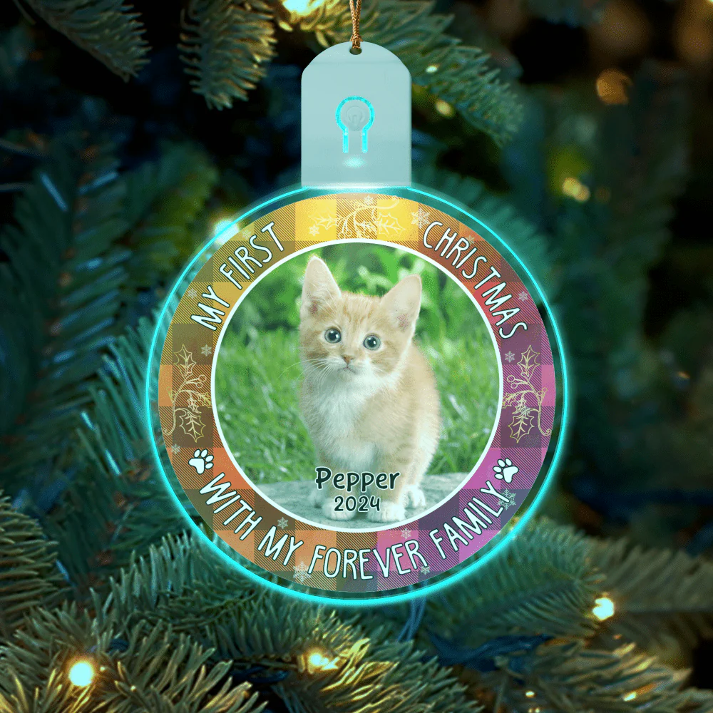Custom Photo First Christmas Pet Lovers Circle Led Acrylic Ornament HO82 893306 - Image 2