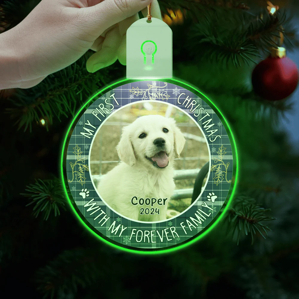 Custom Photo First Christmas Pet Lovers Circle Led Acrylic Ornament HO82 893306 - Image 3