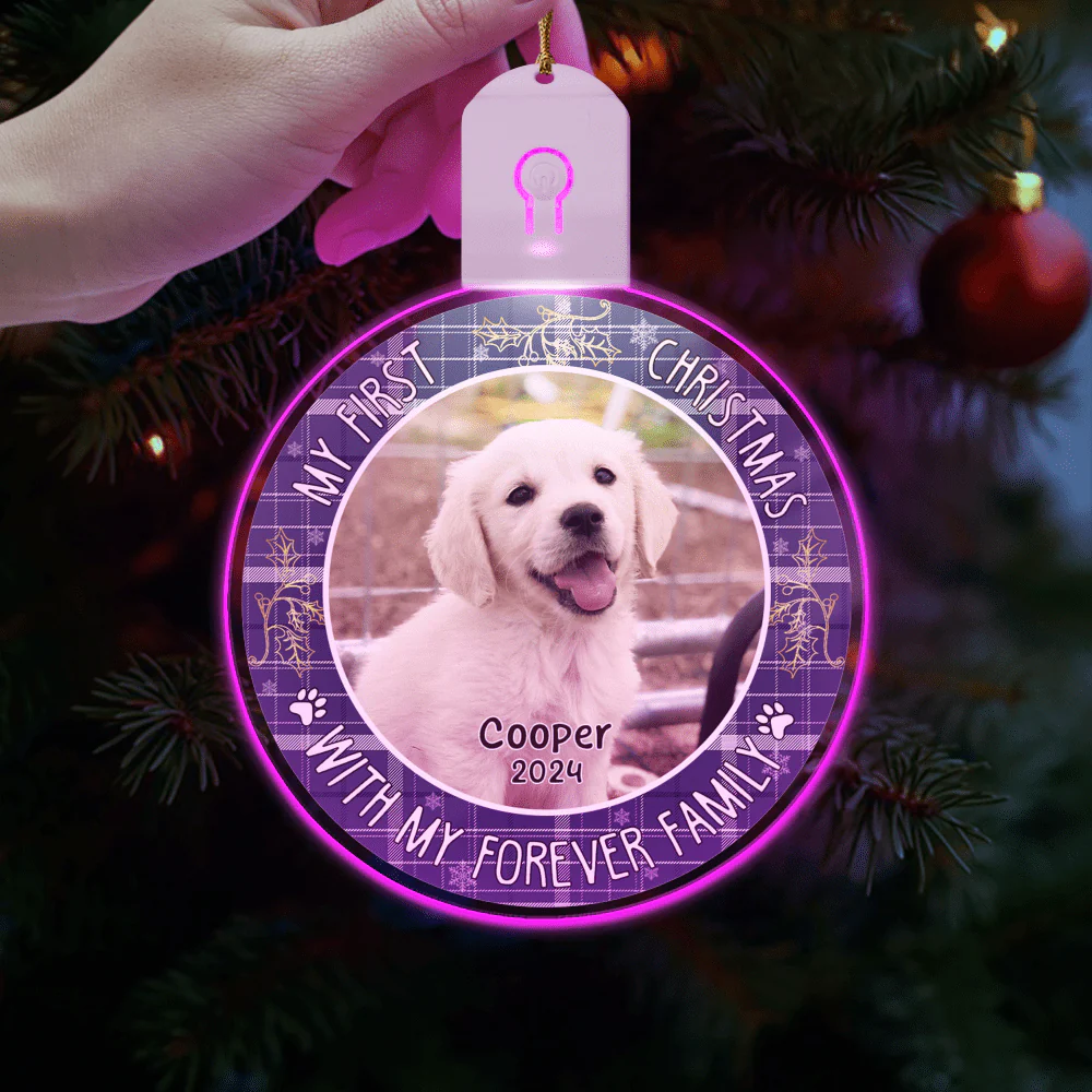 Custom Photo First Christmas Pet Lovers Circle Led Acrylic Ornament HO82 893306 - Image 4