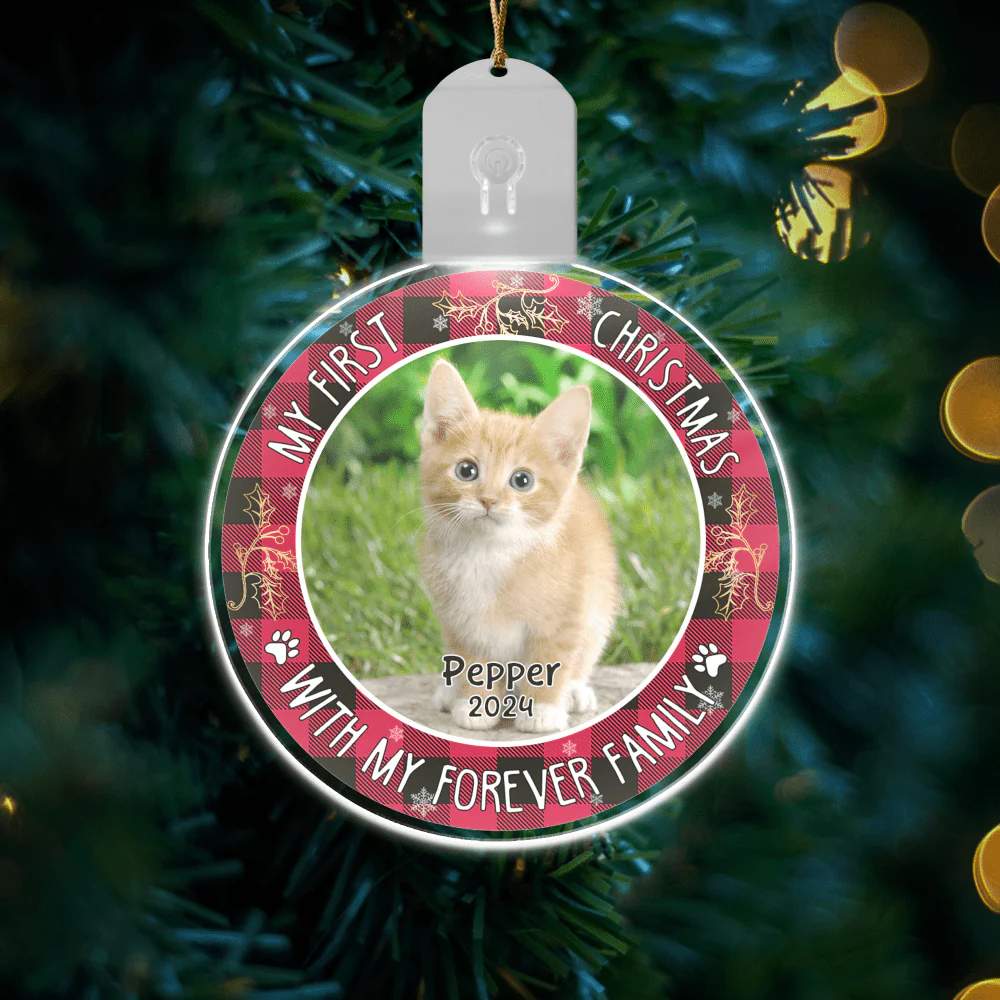 Custom Photo First Christmas Pet Lovers Circle Led Acrylic Ornament HO82 893306 - Image 6