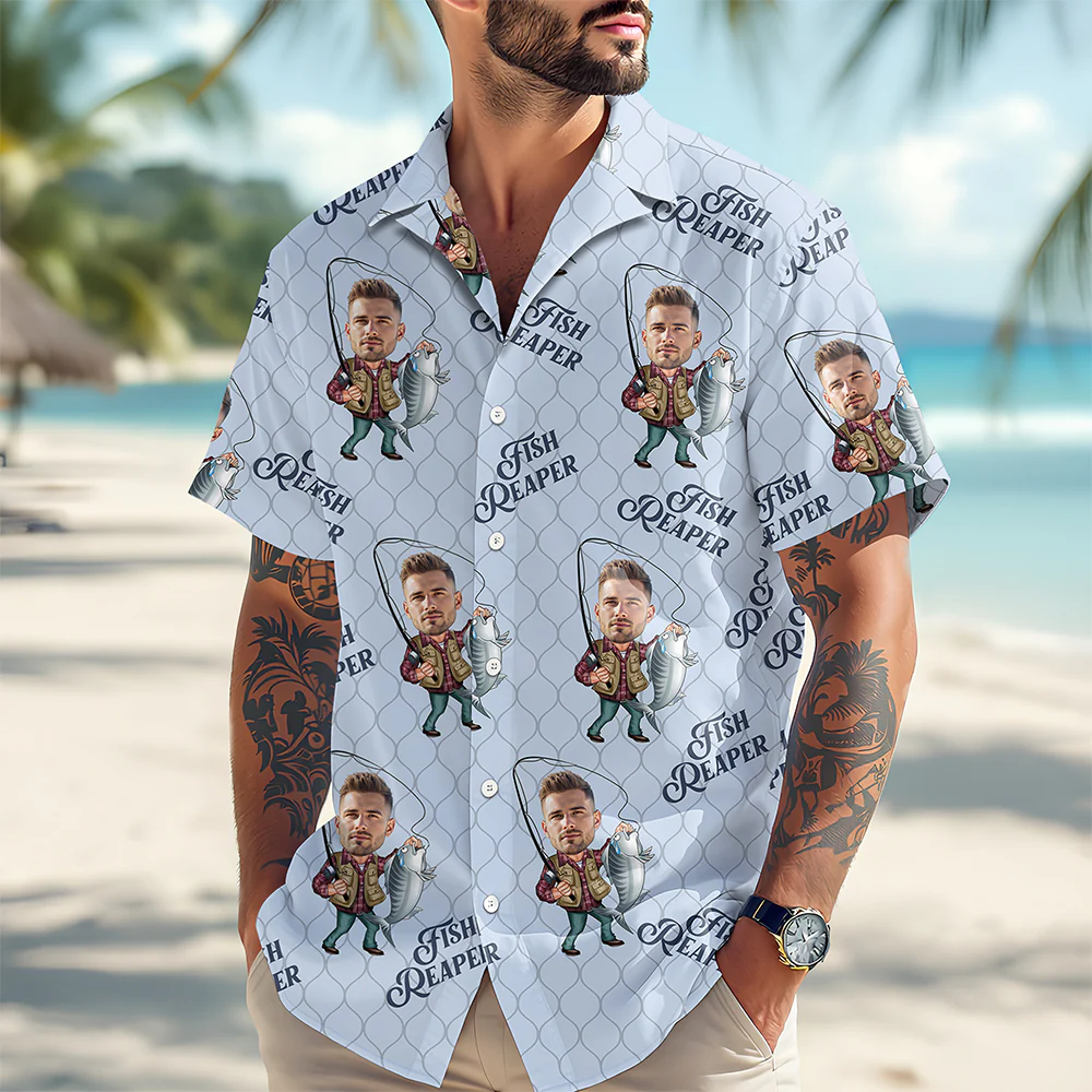Custom Photo Fish Reaper Hawaiian Shirt Gift For Fishing Lovers HO82 894124 - Image 4