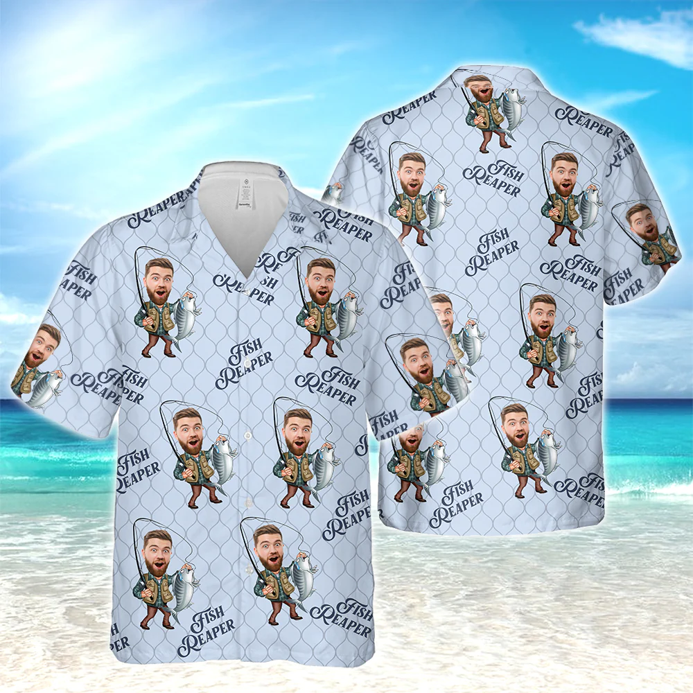 Custom Photo Fish Reaper Hawaiian Shirt Gift For Fishing Lovers HO82 894124 - Image 5