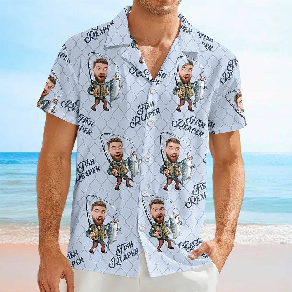 Custom Photo Fish Reaper Hawaiian Shirt Gift For Fishing Lovers HO82 894124 - Image 6