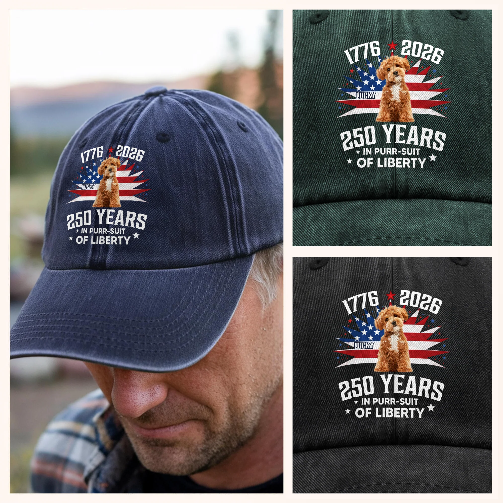Custom Photo Freedom Vintage Washed Denim Baseball Cap HO82 901228 - Image 4