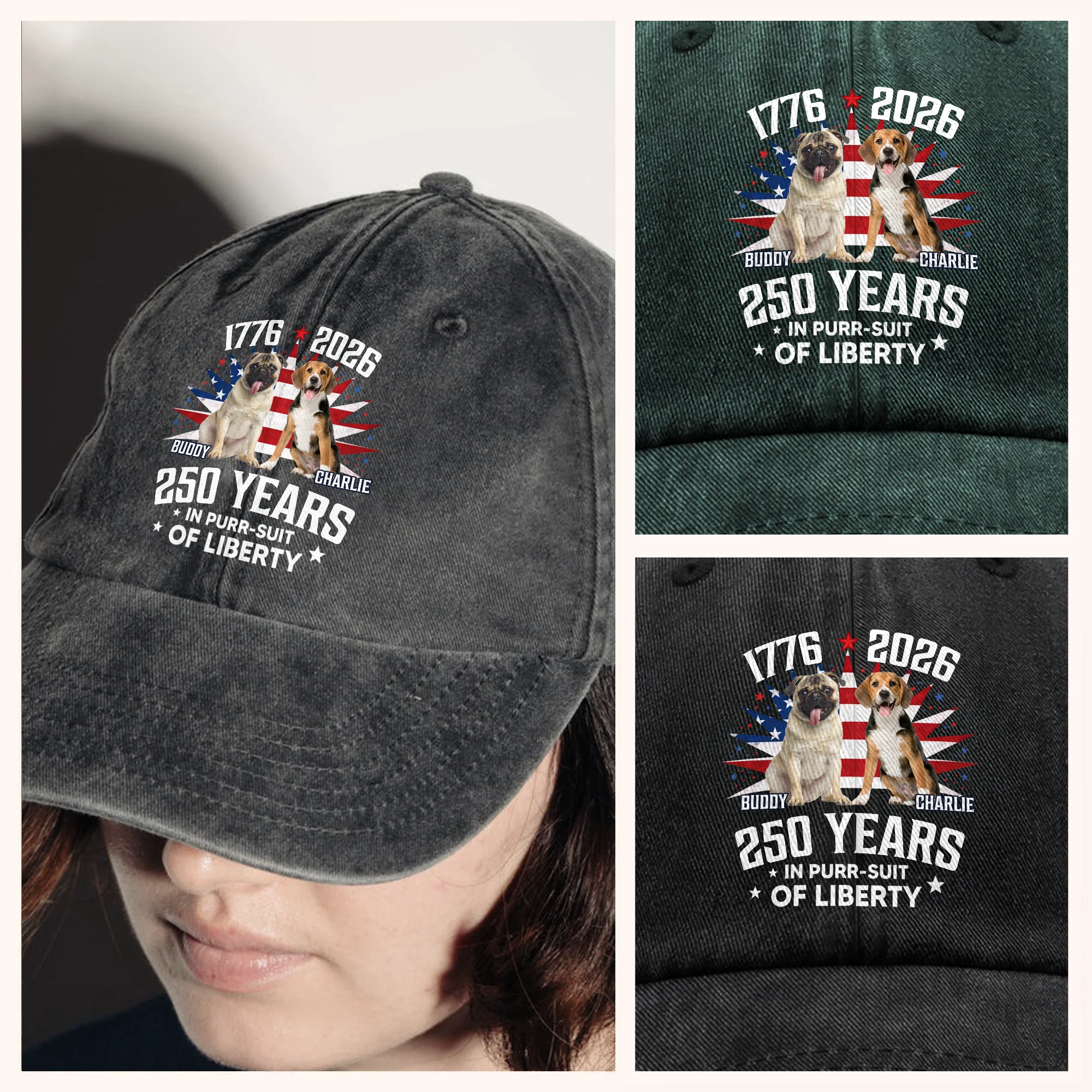 Custom Photo Freedom Vintage Washed Denim Baseball Cap HO82 901228 - Image 7