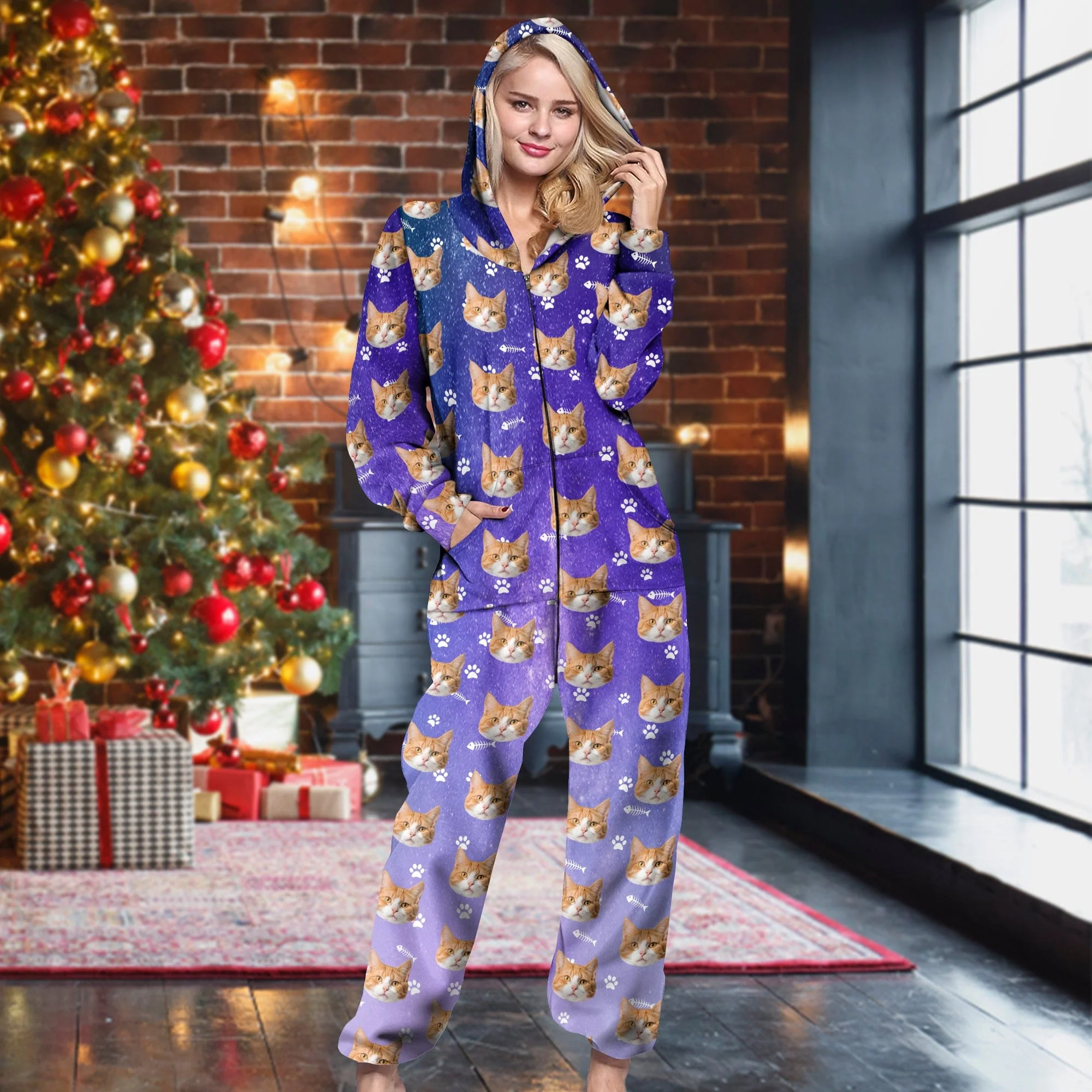Custom Photo Galaxy Onesie Pajamas For Cat Lovers HO82 893232