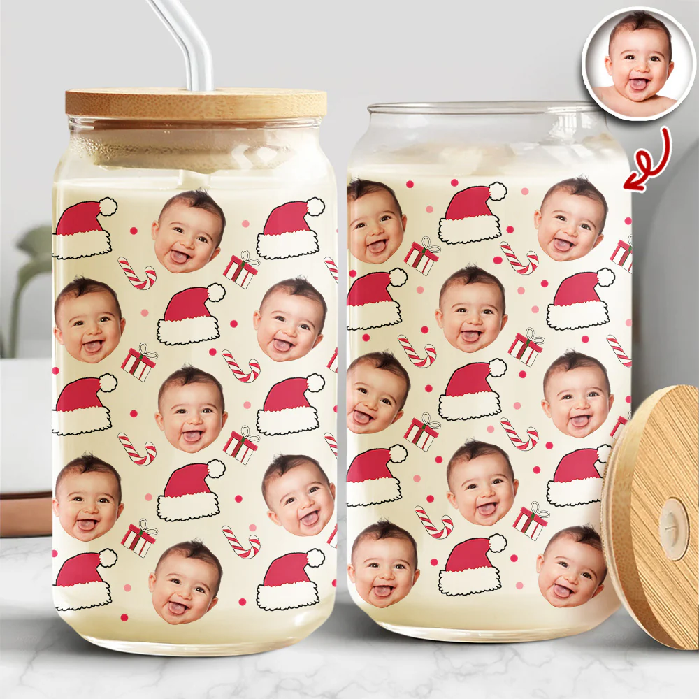 Custom Photo Glass Can With Lid, Christmas Gift For Family HO82 900692 - Image 2
