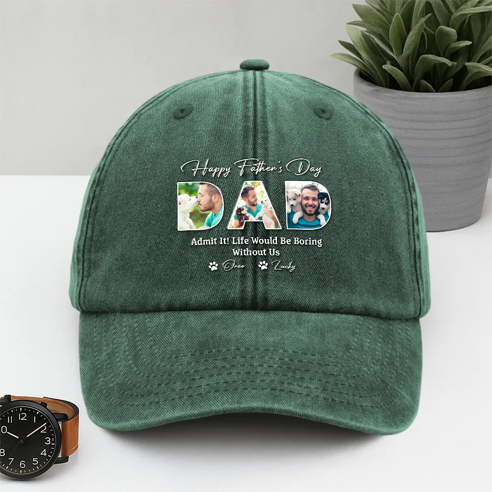 Custom Photo Happy Father's Day Life Would Be Boring Without Me Dog Washed Denim Baseball Cap HO82 893920 - Image 8