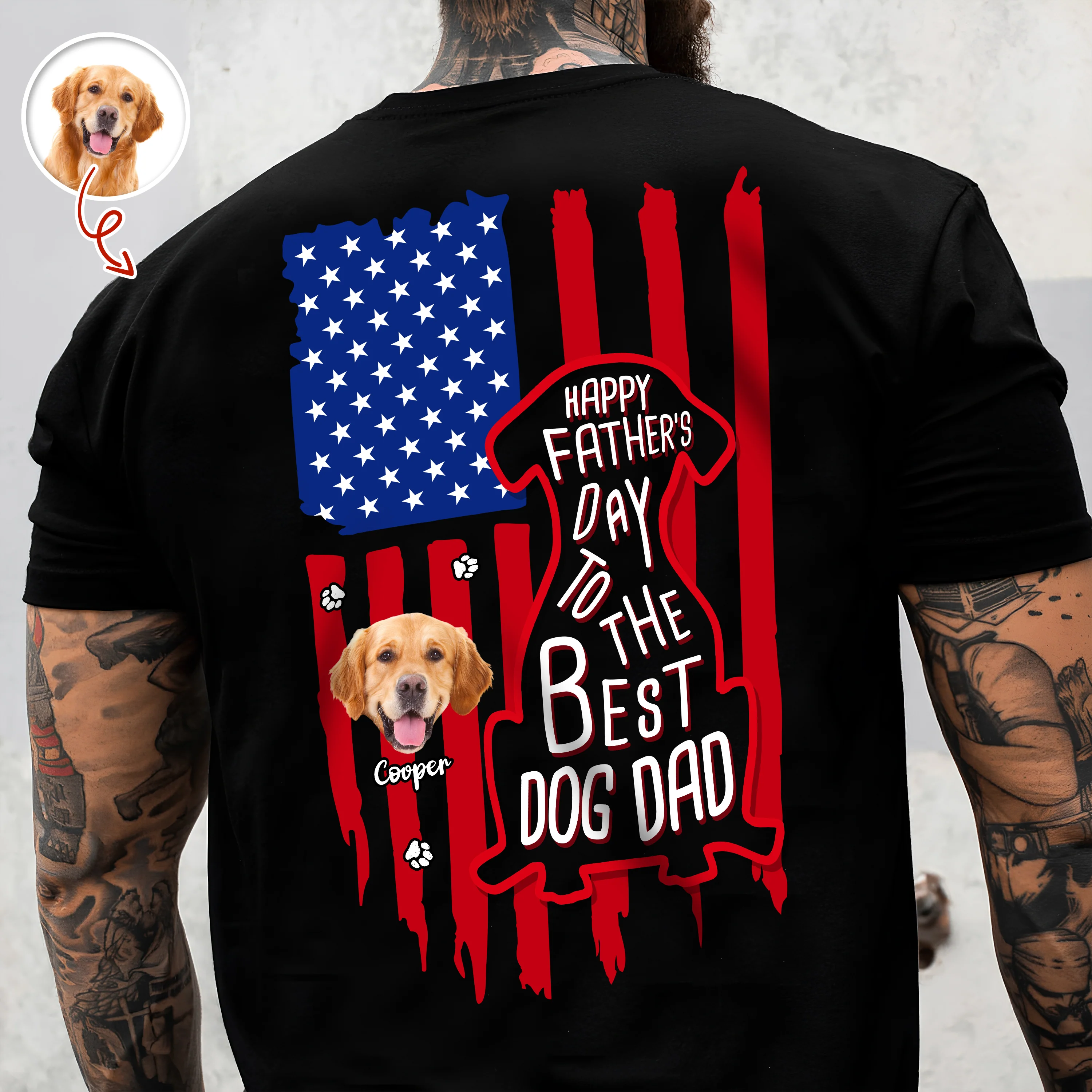 Custom Photo Happy Father's Day To Best Dog Dad Flag Back Dark Shirt HO82 902804 - Image 2