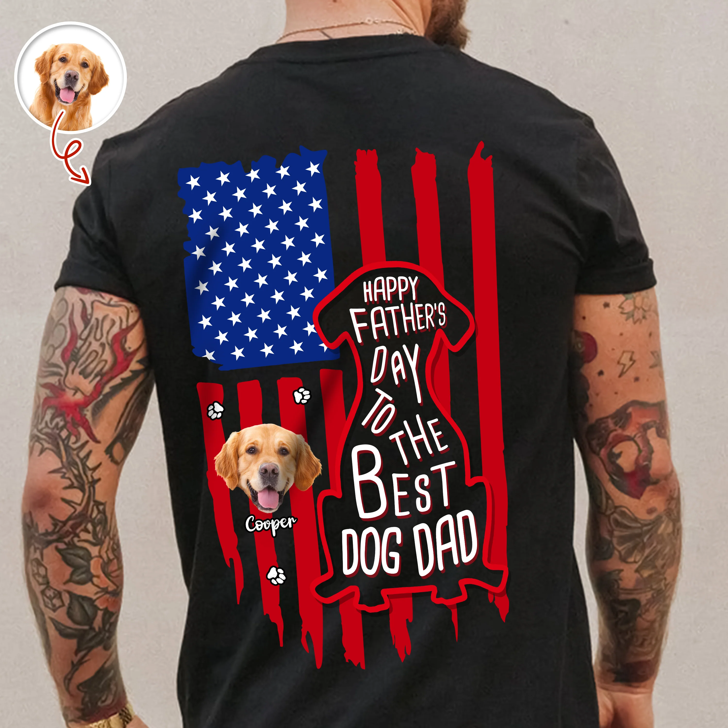 Custom Photo Happy Father's Day To Best Dog Dad Flag Back Dark Shirt HO82 902804 - Image 4