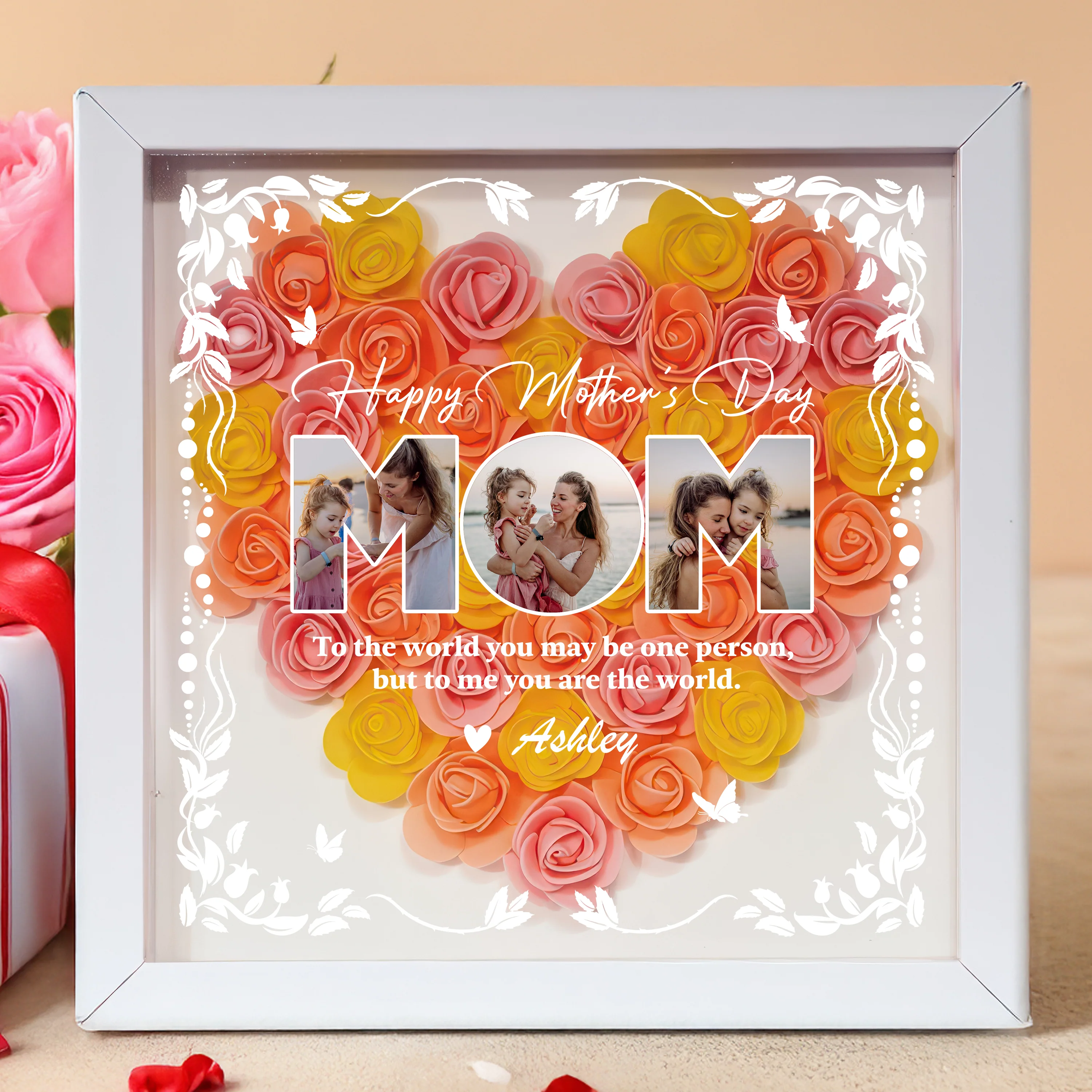 Custom Photo Happy Mother's Day Heart Flower Shadow Box HO82 893610 - Image 3