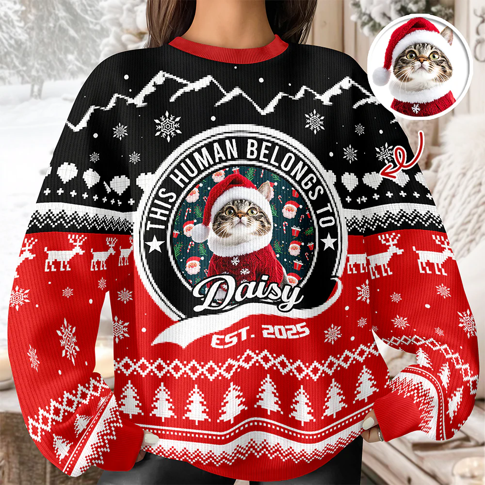 Custom Photo Human Belongs Cat Ugly Sweater For Pet Lovers HO82 900022 - Image 4