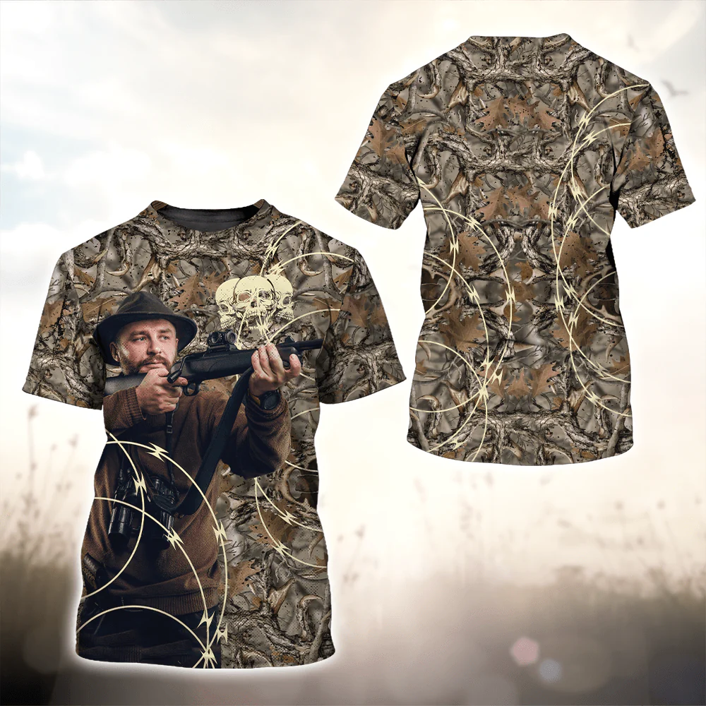 Custom Photo Hunting With Camouflage Background T-Shirt N304 889846