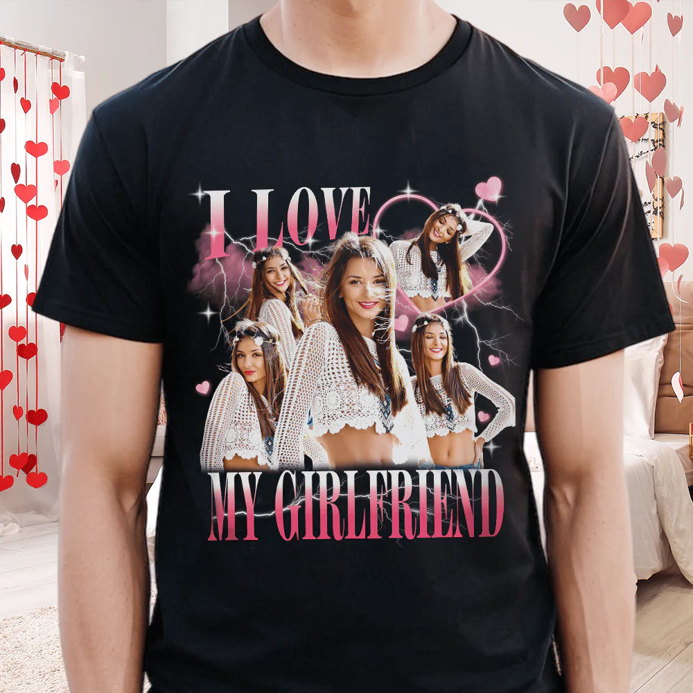 Custom Photo I Love My Boyfriend/Girlfriend Vintage Style Couple Dark Shirt Valentine Gift HO82 893400 - Image 3