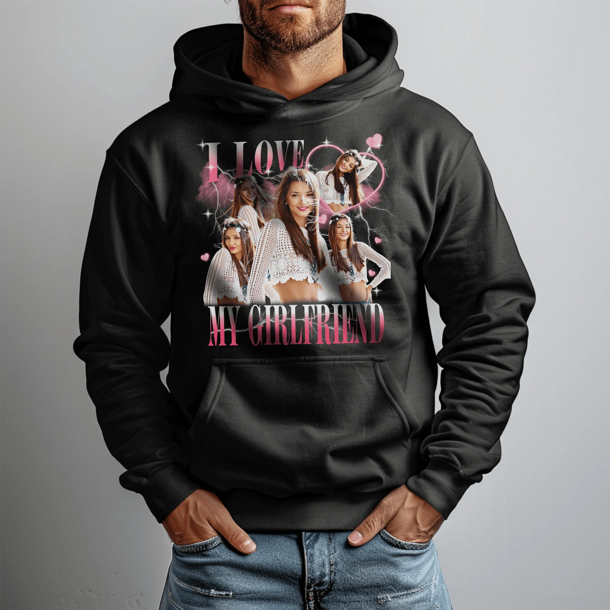 Custom Photo I Love My Boyfriend/Girlfriend Vintage Style Couple Dark Shirt Valentine Gift HO82 893400 - Image 4