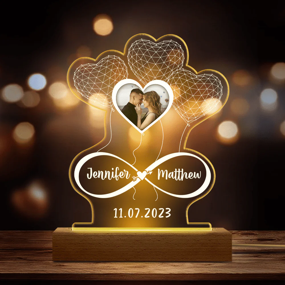Custom Photo Infinity Hearts Couple 3D Acrylic Plaque LED Night Light N304 890008 - Image 2