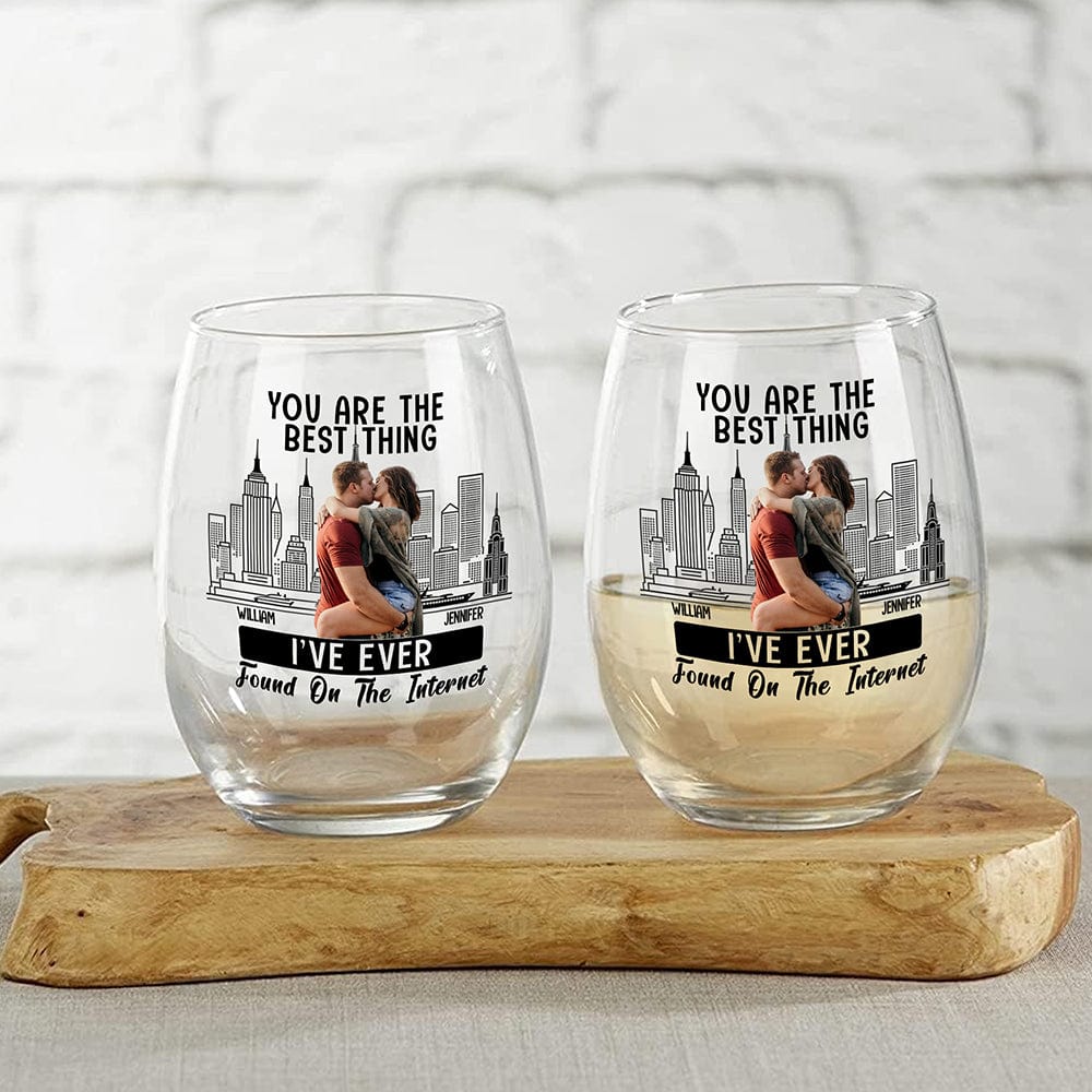 Custom Photo Kissing Couple Best Thing Found On The Internet Stemless Wine Glass For Valentine's Day HO82 893452 - Image 2