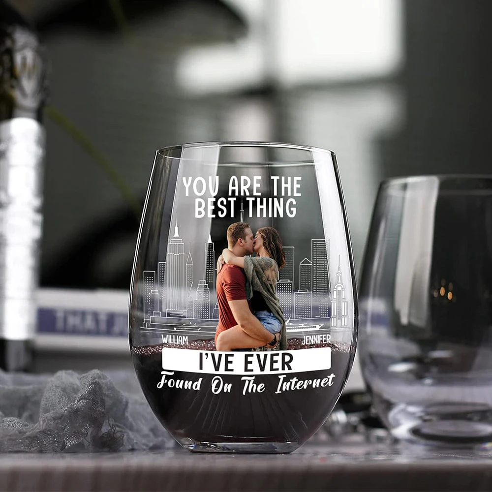 Custom Photo Kissing Couple Best Thing Found On The Internet Stemless Wine Glass For Valentine's Day HO82 893452 - Image 3