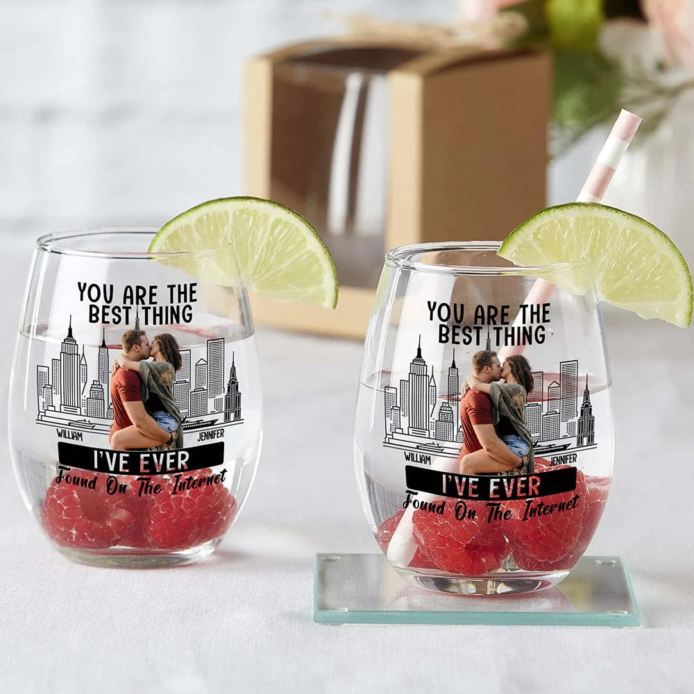 Custom Photo Kissing Couple Best Thing Found On The Internet Stemless Wine Glass For Valentine's Day HO82 893452 - Image 4