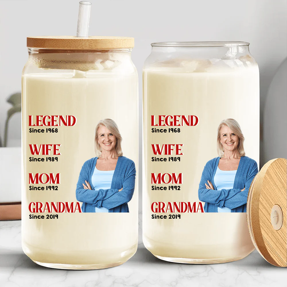 Custom Photo Legend Wife Mom Grandma Glass Can With Lid TA29 890402 - Image 2