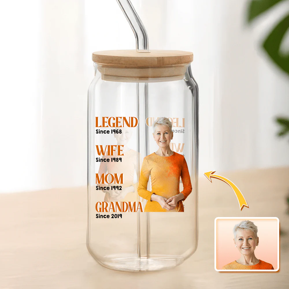 Custom Photo Legend Wife Mom Grandma Glass Can With Lid TA29 890402 - Image 3
