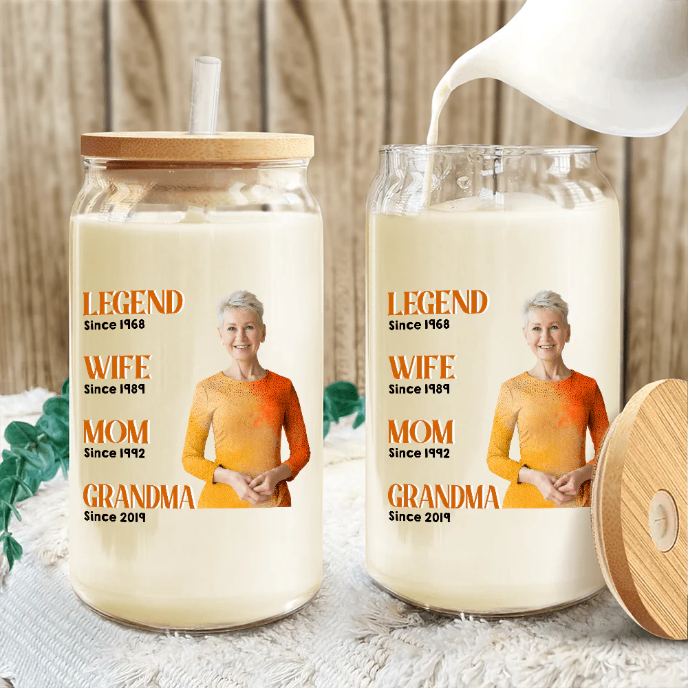 Custom Photo Legend Wife Mom Grandma Glass Can With Lid TA29 890402 - Image 4