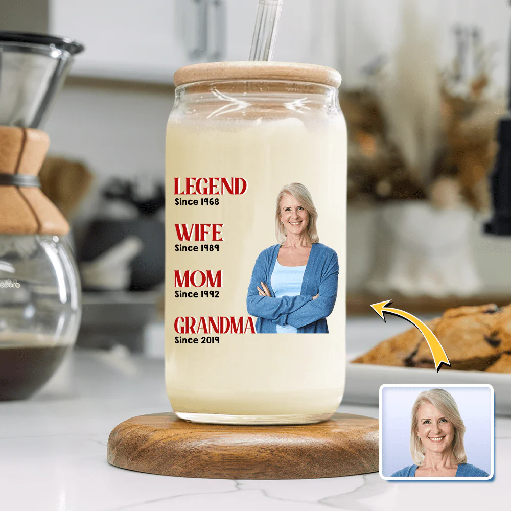 Custom Photo Legend Wife Mom Grandma Glass Can With Lid TA29 890402 - Image 6