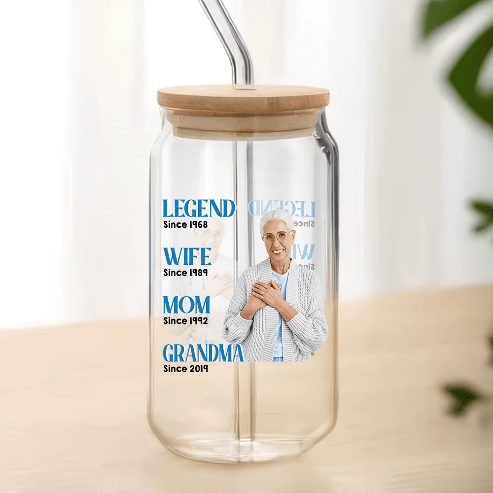 Custom Photo Legend Wife Mom Grandma Glass Can With Lid TA29 890402 - Image 7