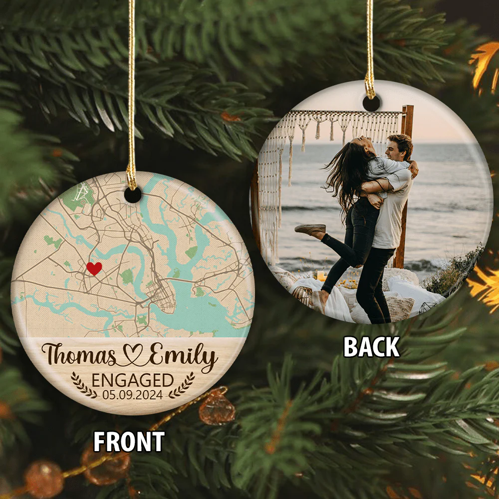 Custom Photo Location Engaged Couple Anniversary Gift Christmas Ceramic Ornament HO82 893084 - Image 6