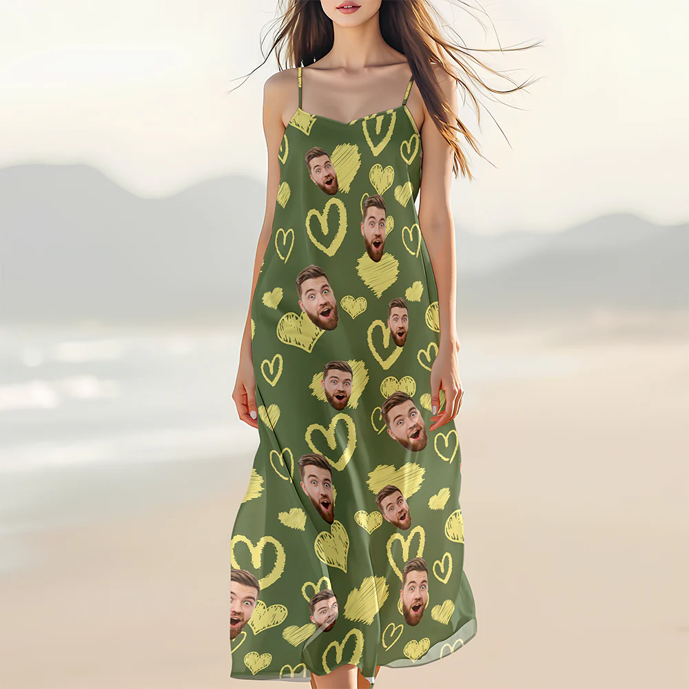 Custom Photo Love Heart Family Women's V-Neck Cami Maxi Dress For Summer Beach Holiday HO82 893736 - Image 2