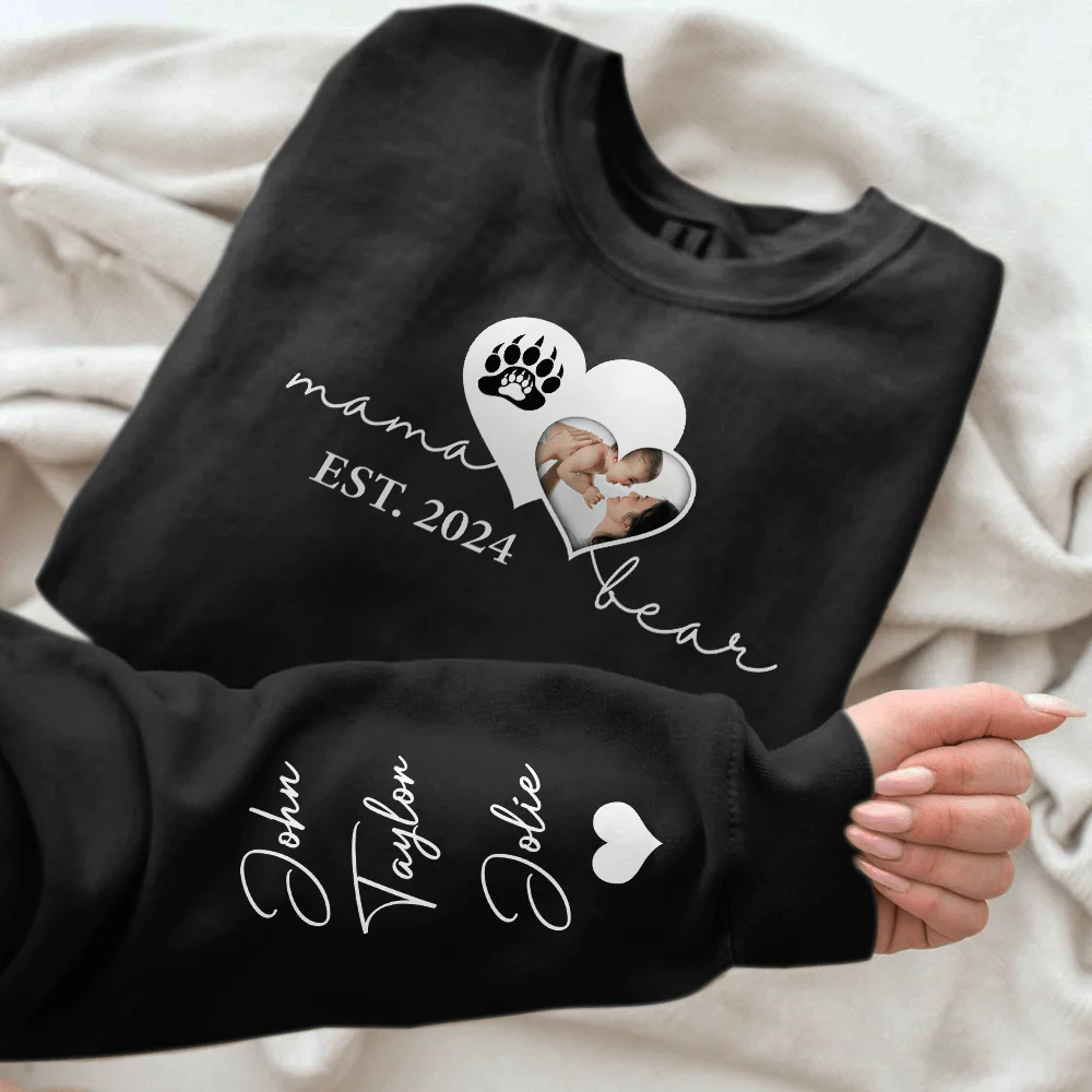 Custom Photo Mama Bear Family On Sleeve Sweatshirt T286 890408
