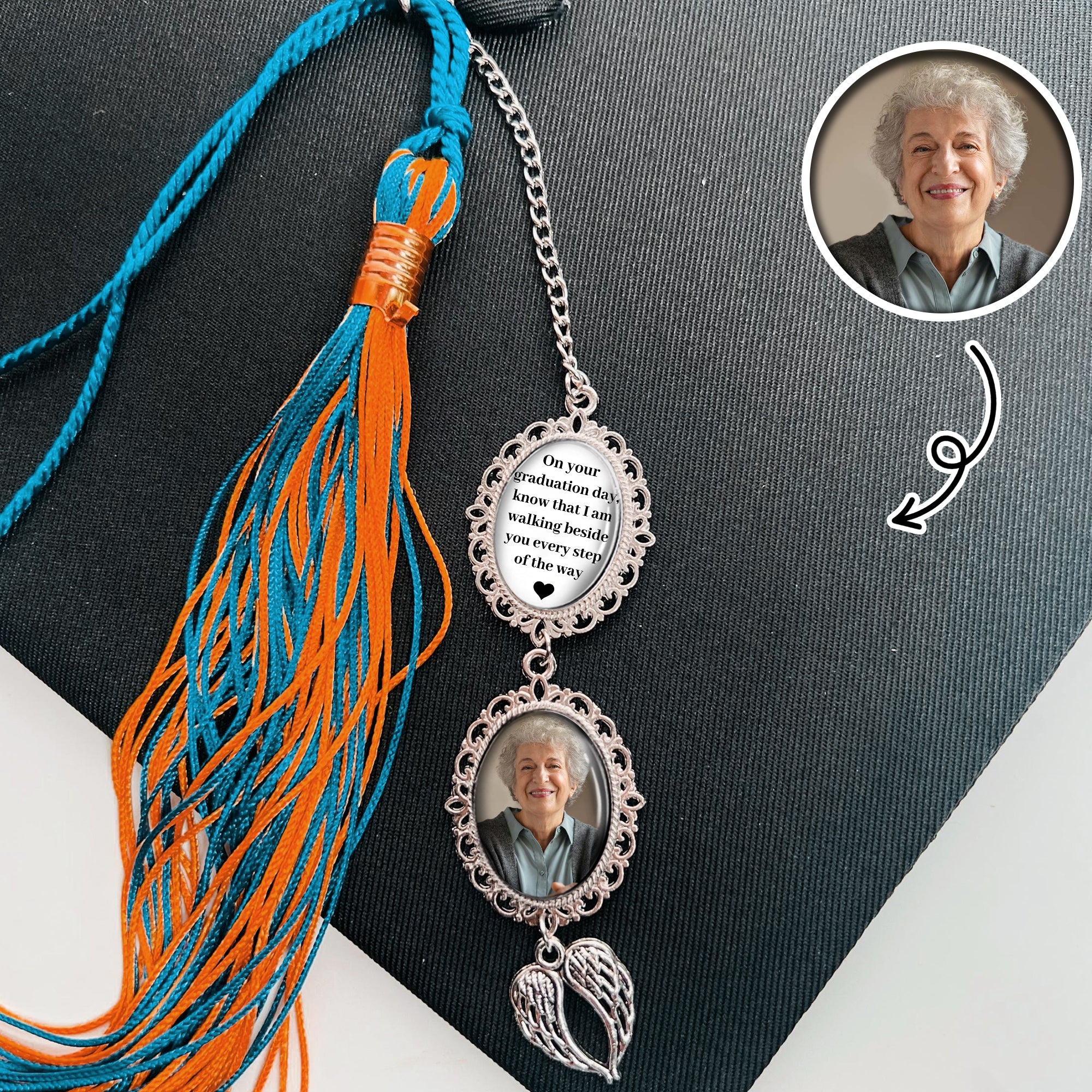 Custom Photo Memorial Graduation Tassel Charm With Angel Wings HO82 901370 - Image 3