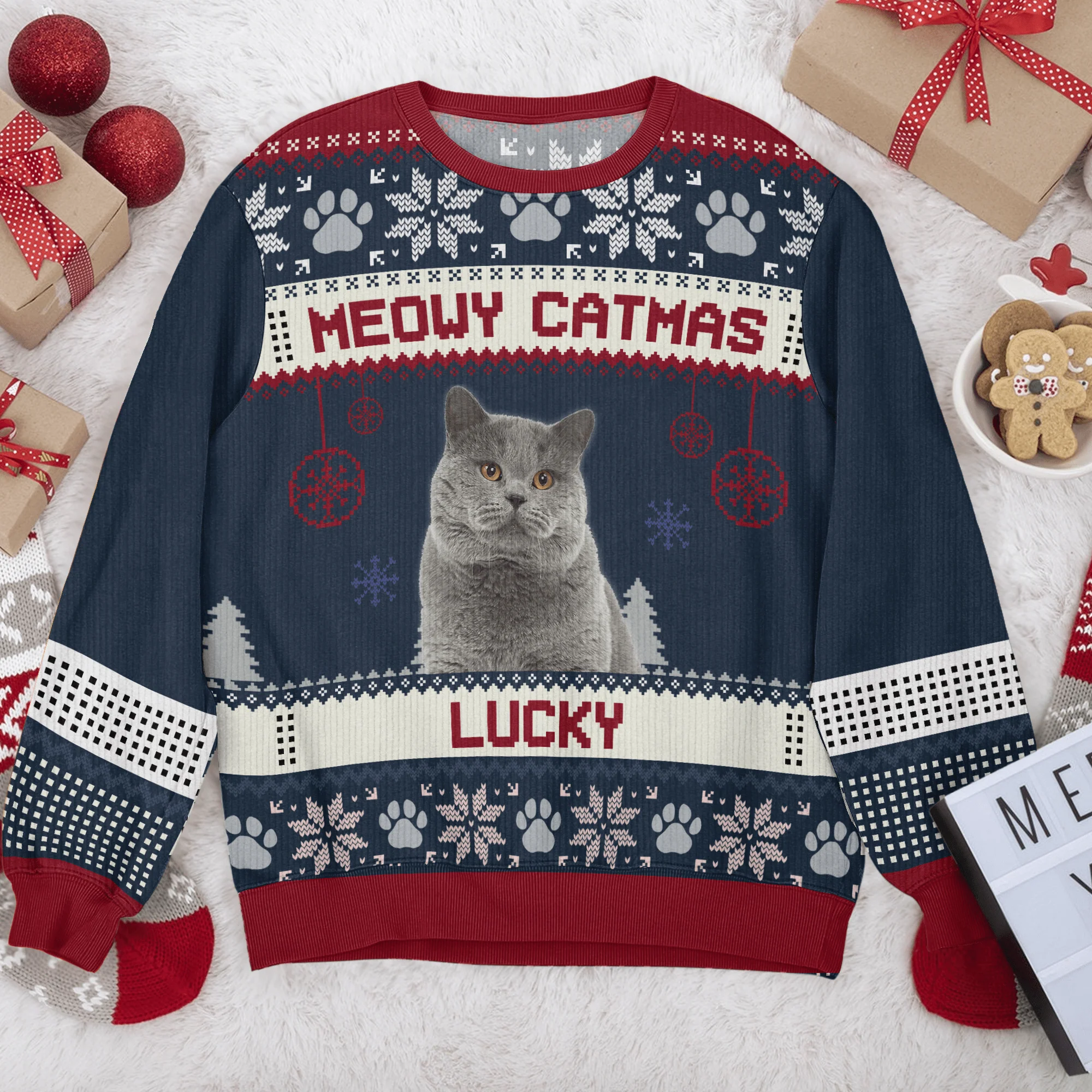 Custom Photo Meowy Catmas Funny Cartoon Cats All-Over-Print Ugly Sweater HO82 893112 - Image 2