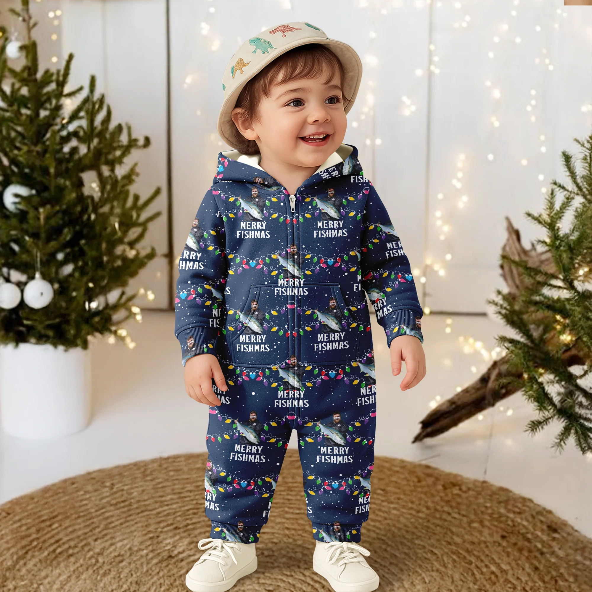 Custom Photo Merry Fishmas Onesie Pajamas, Christmas Gift For Family, Fishing Lovers HO82 900632 - Image 4