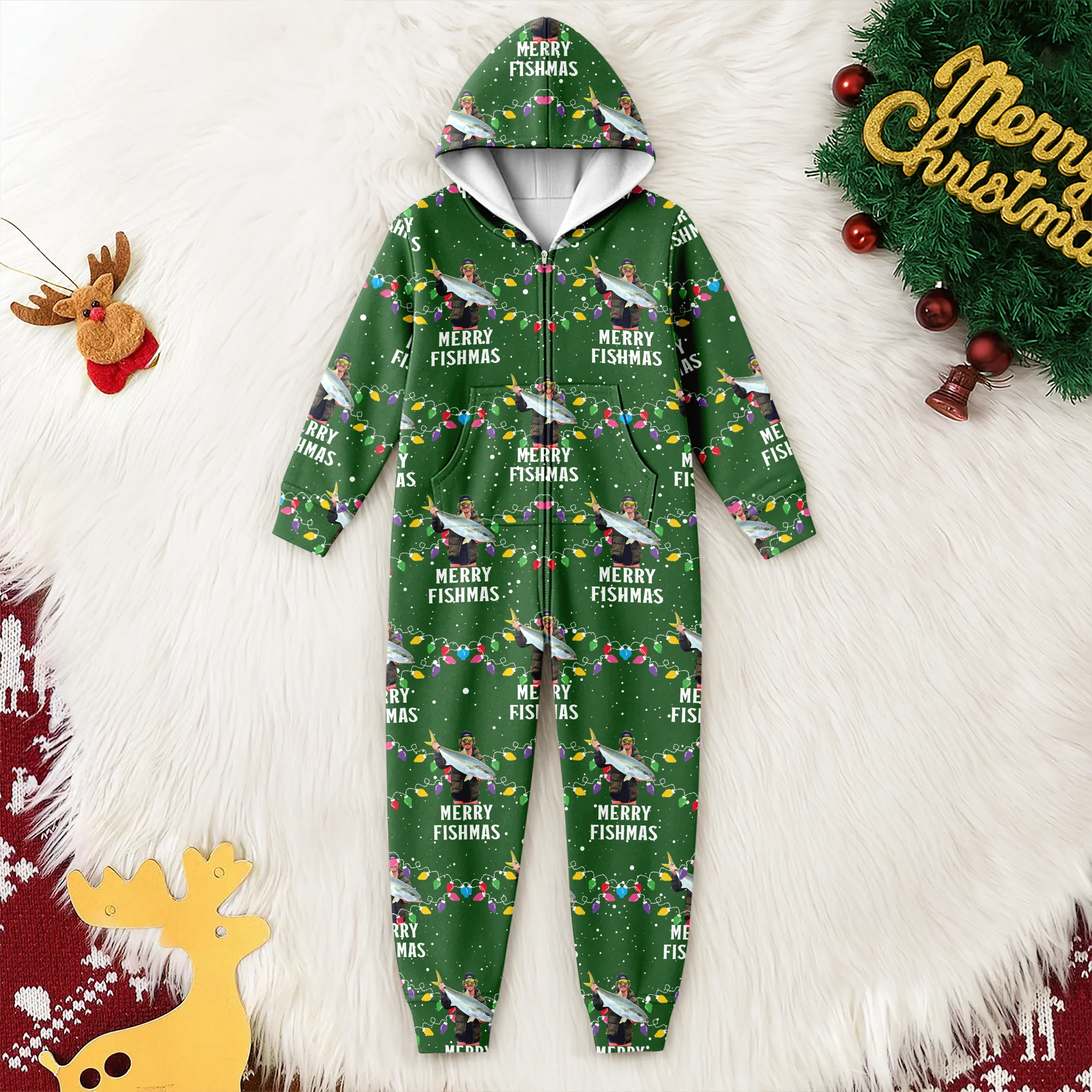 Custom Photo Merry Fishmas Onesie Pajamas, Christmas Gift For Family, Fishing Lovers HO82 900632 - Image 5